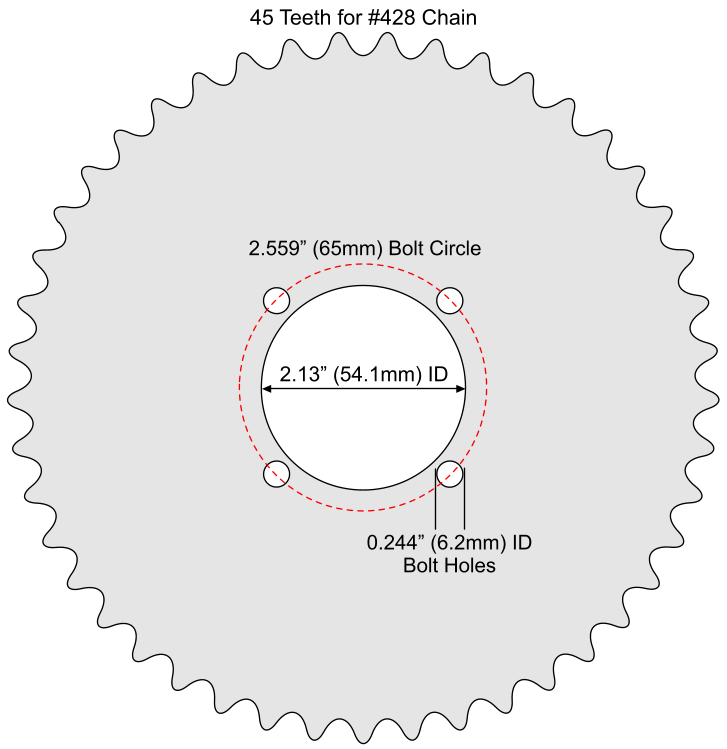 45 Tooth Sprocket for #428 Chain with F4 Mounting Pattern #SPR-42845F4
