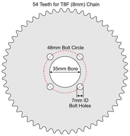 T8F 54-Tooth Pinion Sprocket For 8-Inch Dirt Bike Rims - Mini Cross HMParts