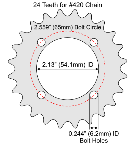 24 Tooth Sprocket for #41 and #420 Chain with F4 Mounting Pattern #SPR ...