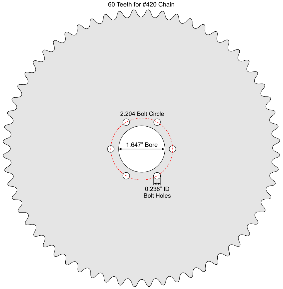 60 Tooth Sprocket for #420 Chain with Custom Mounting Pattern #SPR-42060-C5