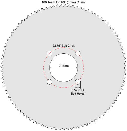 100 Tooth Sprocket for T8F (8mm) Chain with G1 Mounting Pattern 