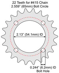 22 Tooth Sprocket for #415 Chain with F4 Mounting Pattern 