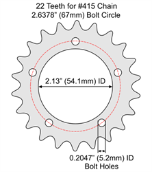 22 Tooth Sprocket for #415 Chain with F5 Mounting Pattern 