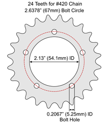 24 Tooth Sprocket for #41 and #420 Chain with F5 Mounting Pattern 