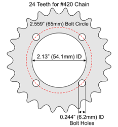 24 Tooth Sprocket for #41 and #420 Chain with F4 Mounting Pattern 