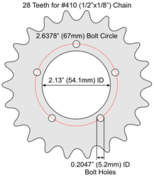 28 Tooth Sprocket for #410 (1/2" x 1/8") Bicycle Chain with F5 Mounting Pattern 