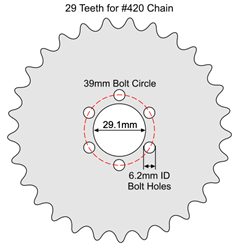 29 Tooth Sprocket for #420 Chain with Custom Mounting Pattern 