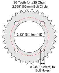 30 Tooth Sprocket for #35 Chain with F4 Mounting Pattern 
