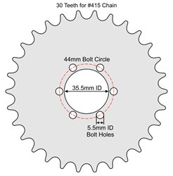 30 Tooth Sprocket for #415 Chain with ISO Mounting Pattern 