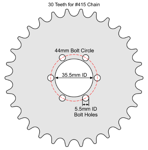 30 Tooth Sprocket for #415 Chain with ISO Mounting Pattern 