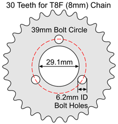 30 Tooth Sprocket for T8F (8mm) Chain with R34 Mounting Pattern 