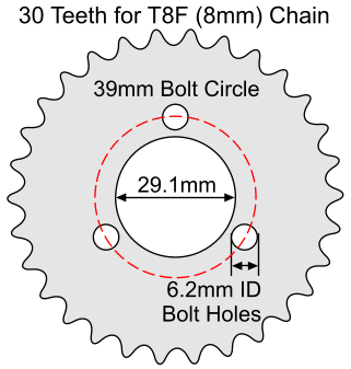 30 Tooth Sprocket for T8F (8mm) Chain with R34 Mounting Pattern 
