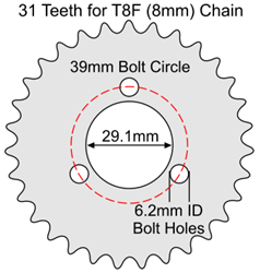 31 Tooth Sprocket for T8F (8mm) Chain with R34 Mounting Pattern 