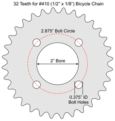 32 Tooth Sprocket for 1/2" x 1/8" Bicycle Chain with G1 Mounting Pattern 