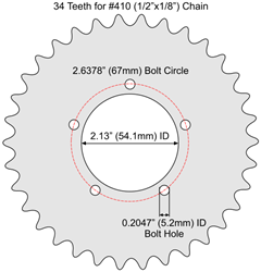 34 Tooth Sprocket for #410 (1/2" x 1/8") Bicycle Chain with F5 Mounting Pattern 