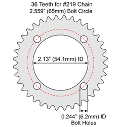 36 Tooth Aluminum Sprocket for #219 Chain with F4 Mounting Pattern 