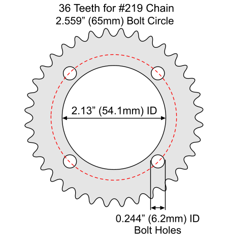 36 Tooth Aluminum Sprocket for #219 Chain with F4 Mounting Pattern 