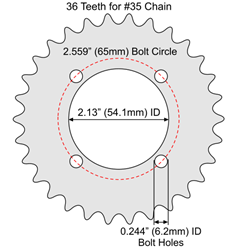 36 Tooth Sprocket for #35 Chain with F4 Mounting Pattern 