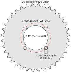 36 Tooth Sprocket for #41 and #420 Chain, Fits 4-Hole Freewheel 