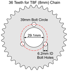 36 Tooth Sprocket for T8F (8mm) Chain with R34 Mounting Pattern 