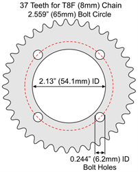 37 Tooth Aluminum Sprocket for T8F (8mm) Chain with F4 Mounting Pattern 