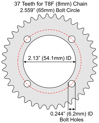 37 Tooth Aluminum Sprocket for T8F (8mm) Chain with F4 Mounting Pattern 