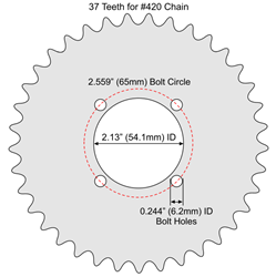 37 Tooth Sprocket for #41 and #420 Chain, Fits 4-Hole Freewheel 