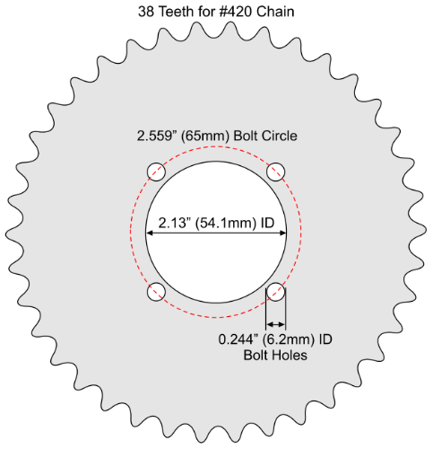38 Tooth Sprocket for #41 and #420 Chain with F4 Mounting Pattern 