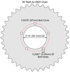 38 Tooth Sprocket for #41 and #420 Chain with F5 Mounting Pattern 