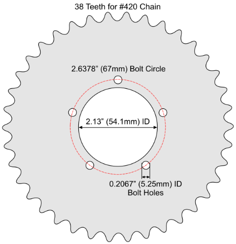 38 Tooth Sprocket for #41 and #420 Chain with F5 Mounting Pattern 