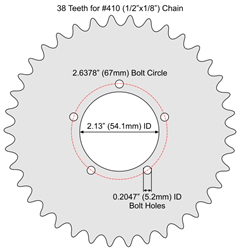 38 Tooth Sprocket for #410 Chain with F5 Mounting Pattern 