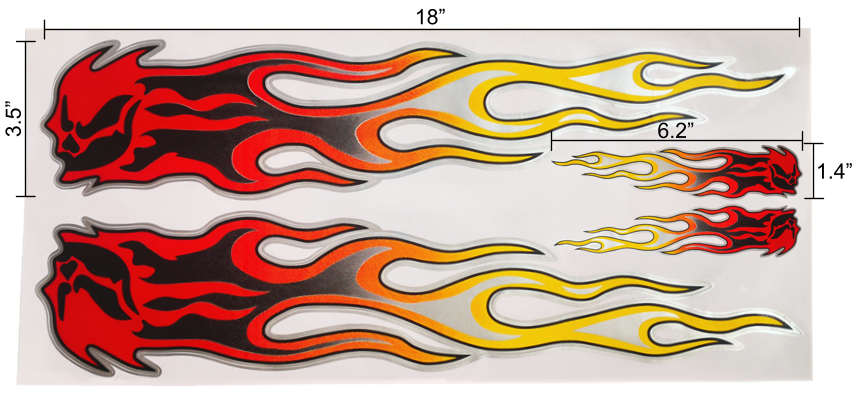 Red Flames Sticker 4 Piece Red and Yellow Flame Graphics Sticker Set #GFX-428