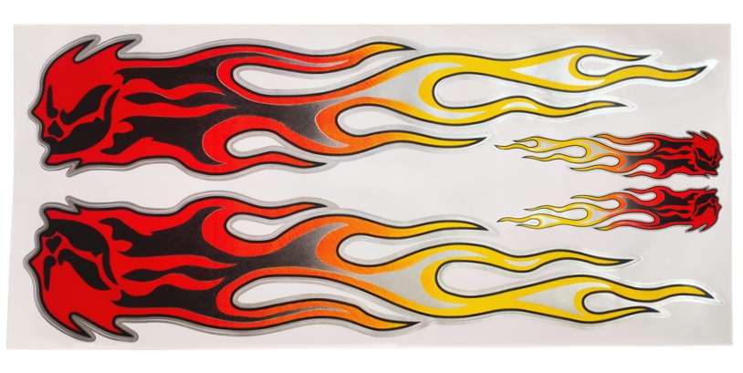 4 Piece Red and Yellow Flame Graphics Sticker Set 