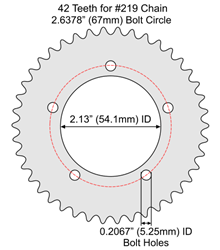 42 Tooth Sprocket for #219 Chain with F5 Mounting Pattern 