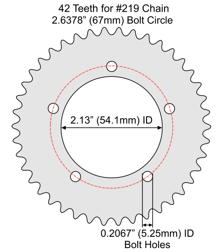 42 Tooth Sprocket for #219 Chain with F5 Mounting Pattern 