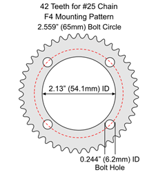 42 Tooth Sprocket for #25 Chain with F4 Mounting Pattern 