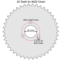 42 Tooth Sprocket for #41 and #420 Chain with R32 Mounting Pattern 