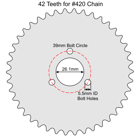 42 Tooth Sprocket for #41 and #420 Chain with R32 Mounting Pattern 
