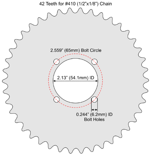 42 Tooth Sprocket for #410 (1/2" x 1/8") Bicycle Chain with F4 Mounting Pattern 