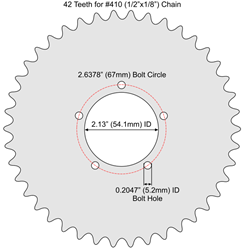 42 Tooth Sprocket for #410 (1/2" x 1/8") Bicycle Chain with F5 Mounting Pattern 