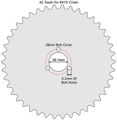 42 Tooth Sprocket for #410 Chain with R34 Mounting Pattern 