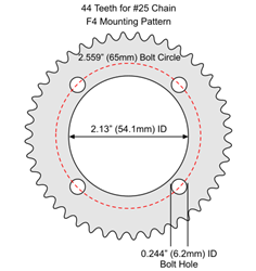 44 Tooth Sprocket for #25 Chain with F4 Mounting Pattern 