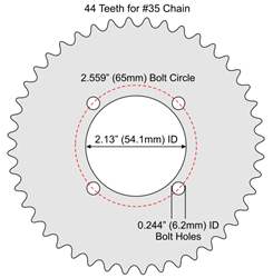 44 Tooth Sprocket for #35 Chain with F4 Mounting Pattern 