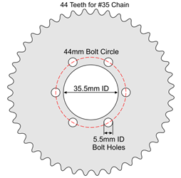 44 Tooth Sprocket for #35 Chain with ISO Mounting Pattern 