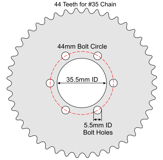 44 Tooth Sprocket for #35 Chain with ISO Mounting Pattern 