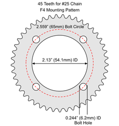 45 Tooth Sprocket for #25 Chain with F4 Mounting Pattern 