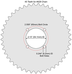 45 Tooth Sprocket for #428 Chain with F4 Mounting Pattern 