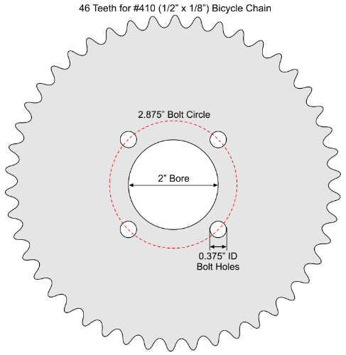 46 Tooth Sprocket for 1/2" x 1/8" Bicycle Chain with G1 Mounting Pattern 