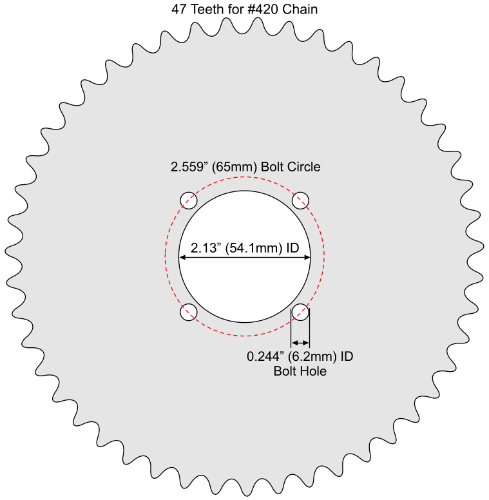 47 Tooth Sprocket for #41 and #420 Chain with F4 Mounting Pattern 
