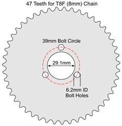 47 Tooth Sprocket for T8F (8mm) Chain with R34 Mounting Pattern 